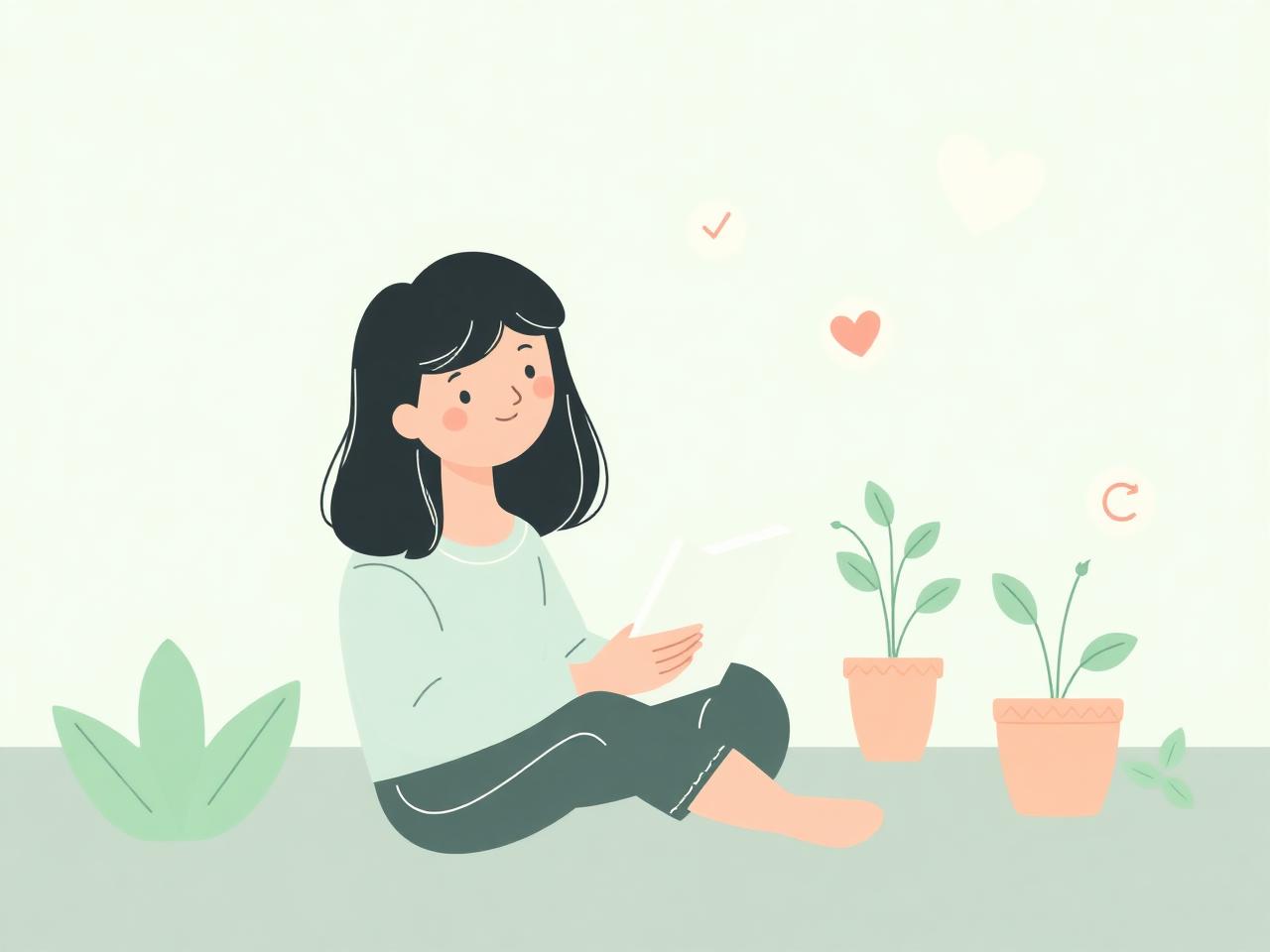 Bạn học sinh ngồi viết nhật ký cảm xúc bên chậu cây xanh bạc hà